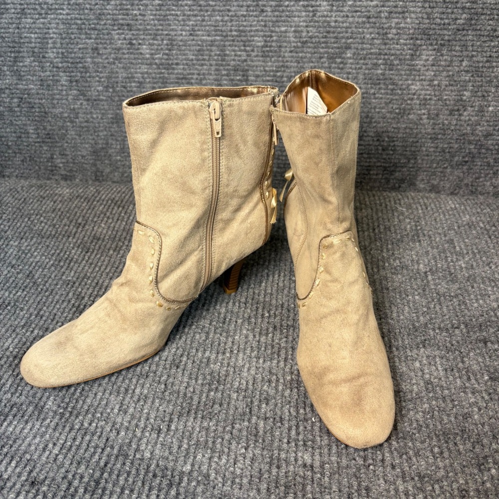 Predictions Gold Suede Bow Heeled Ankle Boots Womens 10 Y2K Western